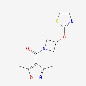 molecular formula C12H13N3O3S B2953872 (3,5-二甲基异恶唑-4-基)(3-(噻唑-2-氧基)氮杂环丁-1-基)甲甲酮 CAS No. 1795083-60-1