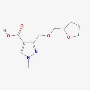 molecular formula C11H16N2O4 B2953873 1-Methyl-3-(oxolan-2-ylmethoxymethyl)pyrazole-4-carboxylic acid CAS No. 1975118-38-7