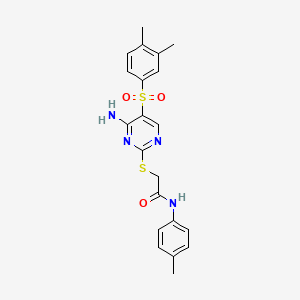 molecular formula C21H22N4O3S2 B2953878 2-((4-amino-5-((3,4-dimethylphenyl)sulfonyl)pyrimidin-2-yl)thio)-N-(p-tolyl)acetamide CAS No. 872198-03-3