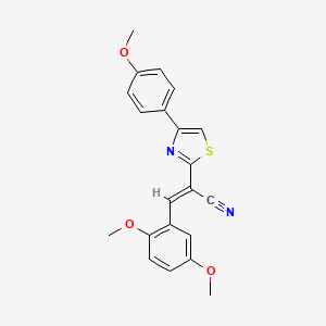 molecular formula C21H18N2O3S B2953907 (E)-3-(2,5-二甲氧基苯基)-2-(4-(4-甲氧基苯基)噻唑-2-基)丙烯腈 CAS No. 332050-55-2