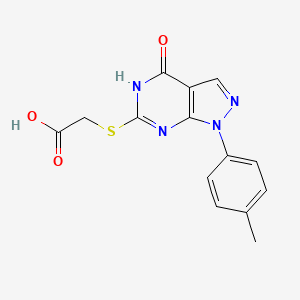 molecular formula C14H12N4O3S B2953926 2-((4-oxo-1-(p-tolyl)-4,5-dihydro-1H-pyrazolo[3,4-d]pyrimidin-6-yl)thio)acetic acid CAS No. 851123-57-4