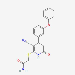 molecular formula C20H17N3O3S B2953935 2-((3-氰基-6-氧代-4-(3-苯氧基苯基)-1,4,5,6-四氢吡啶-2-基)硫代)乙酰胺 CAS No. 332051-36-2