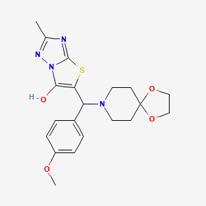 molecular formula C20H24N4O4S B2953993 5-((4-Methoxyphenyl)(1,4-dioxa-8-azaspiro[4.5]decan-8-yl)methyl)-2-methylthiazolo[3,2-b][1,2,4]triazol-6-ol CAS No. 851810-26-9