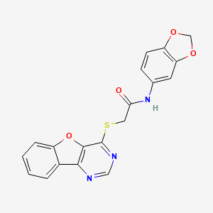 molecular formula C19H13N3O4S B2953999 N-(1,3-benzodioxol-5-yl)-2-([1]benzofuro[3,2-d]pyrimidin-4-ylsulfanyl)acetamide CAS No. 847163-40-0
