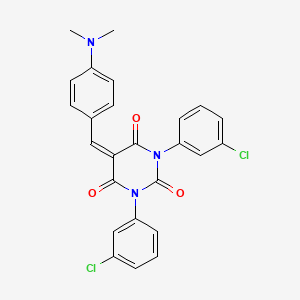 molecular formula C25H19Cl2N3O3 B2954007 1,3-Bis(3-chlorophenyl)-5-((4-(dimethylamino)phenyl)methylene)-1,3-diazaperhydroine-2,4,6-trione CAS No. 1024388-14-4