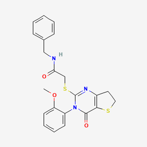 molecular formula C22H21N3O3S2 B2954008 N-苄基-2-[[3-(2-甲氧基苯基)-4-氧代-6,7-二氢噻吩并[3,2-d]嘧啶-2-基]硫代]乙酰胺 CAS No. 686772-24-7