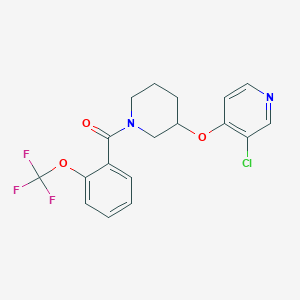 molecular formula C18H16ClF3N2O3 B2954037 3-chloro-4-({1-[2-(trifluoromethoxy)benzoyl]piperidin-3-yl}oxy)pyridine CAS No. 2034575-55-6