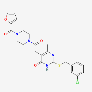 molecular formula C23H23ClN4O4S B2954045 2-((3-chlorobenzyl)thio)-5-(2-(4-(furan-2-carbonyl)piperazin-1-yl)-2-oxoethyl)-6-methylpyrimidin-4(3H)-one CAS No. 1105245-20-2