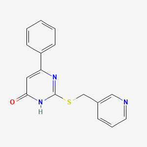 molecular formula C16H13N3OS B2954052 6-phenyl-2-((pyridin-3-ylmethyl)thio)pyrimidin-4(3H)-one CAS No. 494778-04-0
