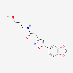 molecular formula C16H18N2O5 B2954102 2-(5-(苯并[d][1,3]二氧杂环-5-基)异恶唑-3-基)-N-(3-甲氧基丙基)乙酰胺 CAS No. 1171616-95-7