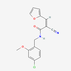 molecular formula C16H13ClN2O3 B2954106 (Z)-N-[(4-chloro-2-methoxyphenyl)methyl]-2-cyano-3-(furan-2-yl)prop-2-enamide CAS No. 1356781-04-8
