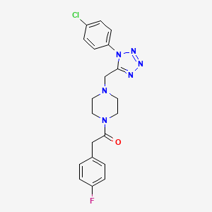 molecular formula C20H20ClFN6O B2954113 1-(4-((1-(4-chlorophenyl)-1H-tetrazol-5-yl)methyl)piperazin-1-yl)-2-(4-fluorophenyl)ethanone CAS No. 1049429-10-8