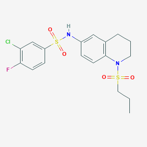 molecular formula C18H20ClFN2O4S2 B2954142 3-chloro-4-fluoro-N-(1-(propylsulfonyl)-1,2,3,4-tetrahydroquinolin-6-yl)benzenesulfonamide CAS No. 1021117-17-8