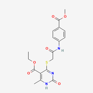 molecular formula C18H19N3O6S B2954172 ethyl 4-[2-(4-methoxycarbonylanilino)-2-oxoethyl]sulfanyl-6-methyl-2-oxo-1H-pyrimidine-5-carboxylate CAS No. 899749-42-9