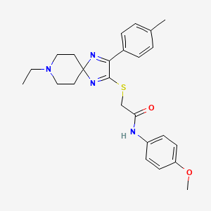 molecular formula C25H30N4O2S B2954208 2-((8-ethyl-3-(p-tolyl)-1,4,8-triazaspiro[4.5]deca-1,3-dien-2-yl)thio)-N-(4-methoxyphenyl)acetamide CAS No. 1184972-29-9