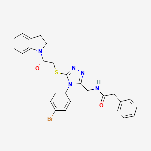 molecular formula C27H24BrN5O2S B2954224 N-((4-(4-bromophenyl)-5-((2-(indolin-1-yl)-2-oxoethyl)thio)-4H-1,2,4-triazol-3-yl)methyl)-2-phenylacetamide CAS No. 389071-52-7