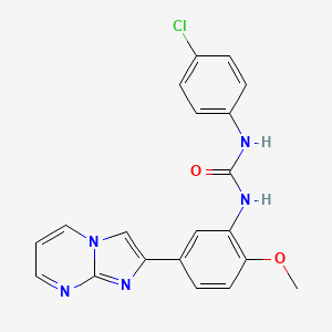 molecular formula C20H16ClN5O2 B2954234 1-(4-Chlorophenyl)-3-(5-imidazo[1,2-a]pyrimidin-2-yl-2-methoxyphenyl)urea CAS No. 862811-96-9