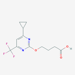 molecular formula C12H13F3N2O3 B2954244 4-{[4-Cyclopropyl-6-(trifluoromethyl)pyrimidin-2-yl]oxy}butanoic acid CAS No. 695191-61-8