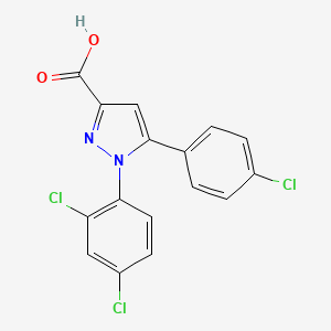 molecular formula C16H9Cl3N2O2 B2954248 5-(4-chlorophenyl)-1-(2,4-dichlorophenyl)-1H-pyrazole-3-carboxylic acid CAS No. 158941-07-2