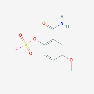 molecular formula C8H8FNO5S B2954254 2-Carbamoyl-1-fluorosulfonyloxy-4-methoxybenzene CAS No. 2416242-95-8