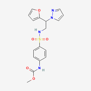 molecular formula C17H18N4O5S B2954257 methyl (4-(N-(2-(furan-2-yl)-2-(1H-pyrazol-1-yl)ethyl)sulfamoyl)phenyl)carbamate CAS No. 2034439-90-0
