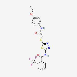 molecular formula C20H17F3N4O3S2 B2954267 N-[5-[2-(4-ethoxyanilino)-2-oxoethyl]sulfanyl-1,3,4-thiadiazol-2-yl]-2-(trifluoromethyl)benzamide CAS No. 389072-72-4