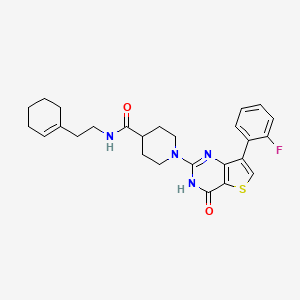 molecular formula C26H29FN4O2S B2954277 N-(2-环己烯-1-基乙基)-1-[7-(2-氟苯基)-4-氧代-3,4-二氢噻吩并[3,2-d]嘧啶-2-基]哌啶-4-甲酰胺 CAS No. 1243064-16-5