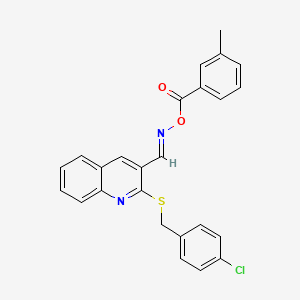 molecular formula C25H19ClN2O2S B2954284 (E)-[(2-{[(4-chlorophenyl)methyl]sulfanyl}quinolin-3-yl)methylidene]amino 3-methylbenzoate CAS No. 478079-35-5