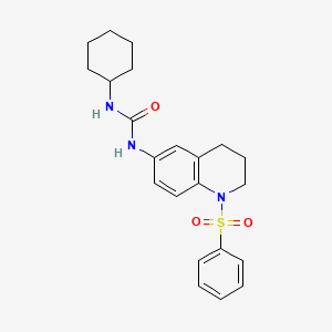 molecular formula C22H27N3O3S B2954292 1-Cyclohexyl-3-(1-(phenylsulfonyl)-1,2,3,4-tetrahydroquinolin-6-yl)urea CAS No. 1203085-32-8