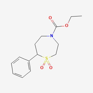 molecular formula C14H19NO4S B2954293 Ethyl 7-phenyl-1,4-thiazepane-4-carboxylate 1,1-dioxide CAS No. 2034515-11-0
