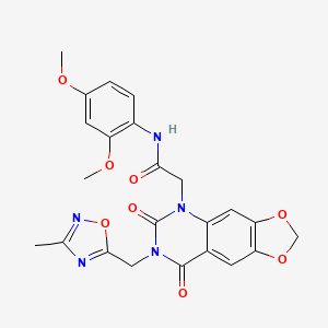 molecular formula C23H21N5O8 B2954338 N-(2,4-dimethoxyphenyl)-2-(7-((3-methyl-1,2,4-oxadiazol-5-yl)methyl)-6,8-dioxo-7,8-dihydro-[1,3]dioxolo[4,5-g]quinazolin-5(6H)-yl)acetamide CAS No. 950392-10-6