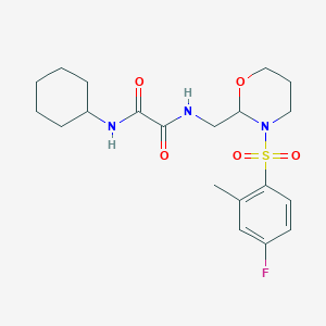 molecular formula C20H28FN3O5S B2954350 N1-cyclohexyl-N2-((3-((4-fluoro-2-methylphenyl)sulfonyl)-1,3-oxazinan-2-yl)methyl)oxalamide CAS No. 872987-07-0