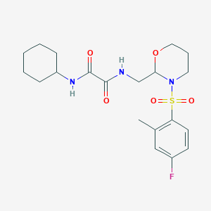 molecular formula C20H28FN3O5S B2954350 N'-cyclohexyl-N-{[3-(4-fluoro-2-methylbenzenesulfonyl)-1,3-oxazinan-2-yl]methyl}ethanediamide CAS No. 872987-07-0