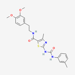 molecular formula C23H26N4O4S B2954362 N-(3,4-dimethoxyphenethyl)-4-methyl-2-(3-(m-tolyl)ureido)thiazole-5-carboxamide CAS No. 942010-60-8