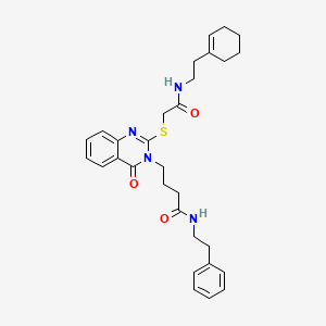 molecular formula C30H36N4O3S B2954383 4-(2-((2-((2-(cyclohex-1-en-1-yl)ethyl)amino)-2-oxoethyl)thio)-4-oxoquinazolin-3(4H)-yl)-N-phenethylbutanamide CAS No. 422283-26-9