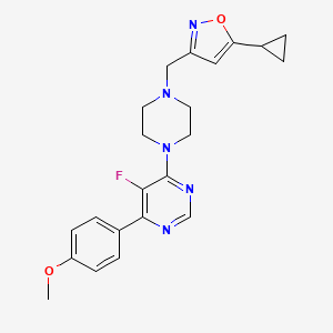 molecular formula C22H24FN5O2 B2954485 5-Cyclopropyl-3-[[4-[5-fluoro-6-(4-methoxyphenyl)pyrimidin-4-yl]piperazin-1-yl]methyl]-1,2-oxazole CAS No. 2380176-43-0