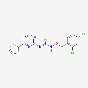 molecular formula C16H12Cl2N4OS B2954486 (E)-N'-[(2,4-dichlorophenyl)methoxy]-N-[4-(thiophen-2-yl)pyrimidin-2-yl]methanimidamide CAS No. 865660-30-6
