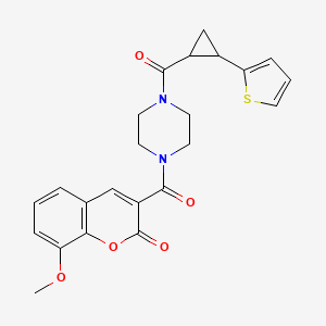 molecular formula C23H22N2O5S B2954491 8-甲氧基-3-(4-(2-(噻吩-2-基)环丙烷羰基)哌嗪-1-羰基)-2H-色酮-2-酮 CAS No. 1210143-29-5
