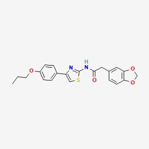 molecular formula C21H20N2O4S B2954498 2-(benzo[d][1,3]dioxol-5-yl)-N-(4-(4-propoxyphenyl)thiazol-2-yl)acetamide CAS No. 922013-34-1