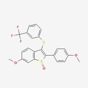 molecular formula C23H17F3O3S2 B2954523 6-甲氧基-2-(4-甲氧基苯基)-3-{[3-(三氟甲基)苯基]硫代}-1H-1-苯并噻吩-1-酮 CAS No. 477762-73-5