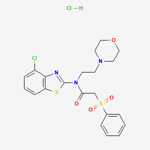 molecular formula C21H23Cl2N3O4S2 B2954529 N-(4-氯苯并[d]噻唑-2-基)-N-(2-吗啉乙基)-2-(苯磺酰基)乙酰胺盐酸盐 CAS No. 1215422-55-1