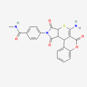 molecular formula C22H17N3O5S B2954553 4-(5-氨基-1,3,6-三氧代-3,3a-二氢-1H-色满并[4',3':4,5]噻吩并[2,3-c]吡咯-2(6H,11bH,11cH)-基)-N-甲基苯甲酰胺 CAS No. 1401569-52-5
