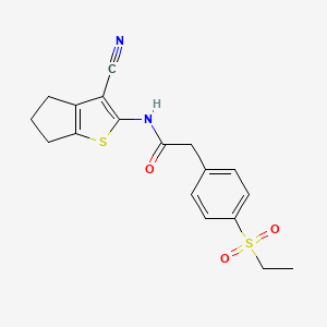 molecular formula C18H18N2O3S2 B2954560 N-(3-cyano-5,6-dihydro-4H-cyclopenta[b]thiophen-2-yl)-2-(4-(ethylsulfonyl)phenyl)acetamide CAS No. 919757-85-0