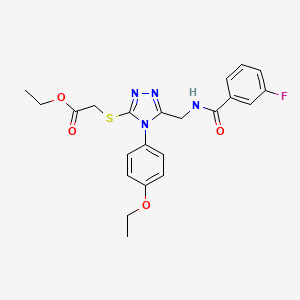molecular formula C22H23FN4O4S B2954596 乙酸 2-((4-(4-乙氧基苯基)-5-((3-氟苯甲酰胺)甲基)-4H-1,2,4-三唑-3-基)硫代)酯 CAS No. 689748-40-1