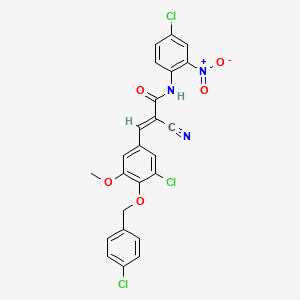 molecular formula C24H16Cl3N3O5 B2954599 (E)-3-[3-氯-4-[(4-氯苯基)甲氧基]-5-甲氧基苯基]-N-(4-氯-2-硝基苯基)-2-氰基丙-2-烯酰胺 CAS No. 522657-44-9