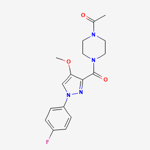 molecular formula C17H19FN4O3 B2954633 1-(4-(1-(4-fluorophenyl)-4-methoxy-1H-pyrazole-3-carbonyl)piperazin-1-yl)ethanone CAS No. 1171475-53-8