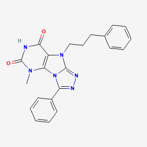 molecular formula C22H20N6O2 B2954636 5-methyl-3-phenyl-9-(3-phenylpropyl)-5,9-dihydro-6H-[1,2,4]triazolo[4,3-e]purine-6,8(7H)-dione CAS No. 921857-24-1