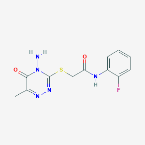 molecular formula C12H12FN5O2S B2954648 2-[(4-amino-6-methyl-5-oxo-1,2,4-triazin-3-yl)sulfanyl]-N-(2-fluorophenyl)acetamide CAS No. 869067-63-0