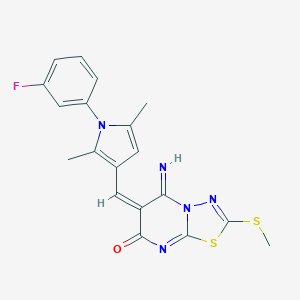 molecular formula C19H16FN5OS2 B295465 6-{[1-(3-fluorophenyl)-2,5-dimethyl-1H-pyrrol-3-yl]methylene}-5-imino-2-(methylsulfanyl)-5,6-dihydro-7H-[1,3,4]thiadiazolo[3,2-a]pyrimidin-7-one 