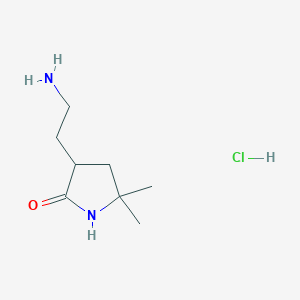 molecular formula C8H17ClN2O B2954669 3-(2-氨基乙基)-5,5-二甲基吡咯烷-2-酮盐酸盐 CAS No. 2230804-06-3